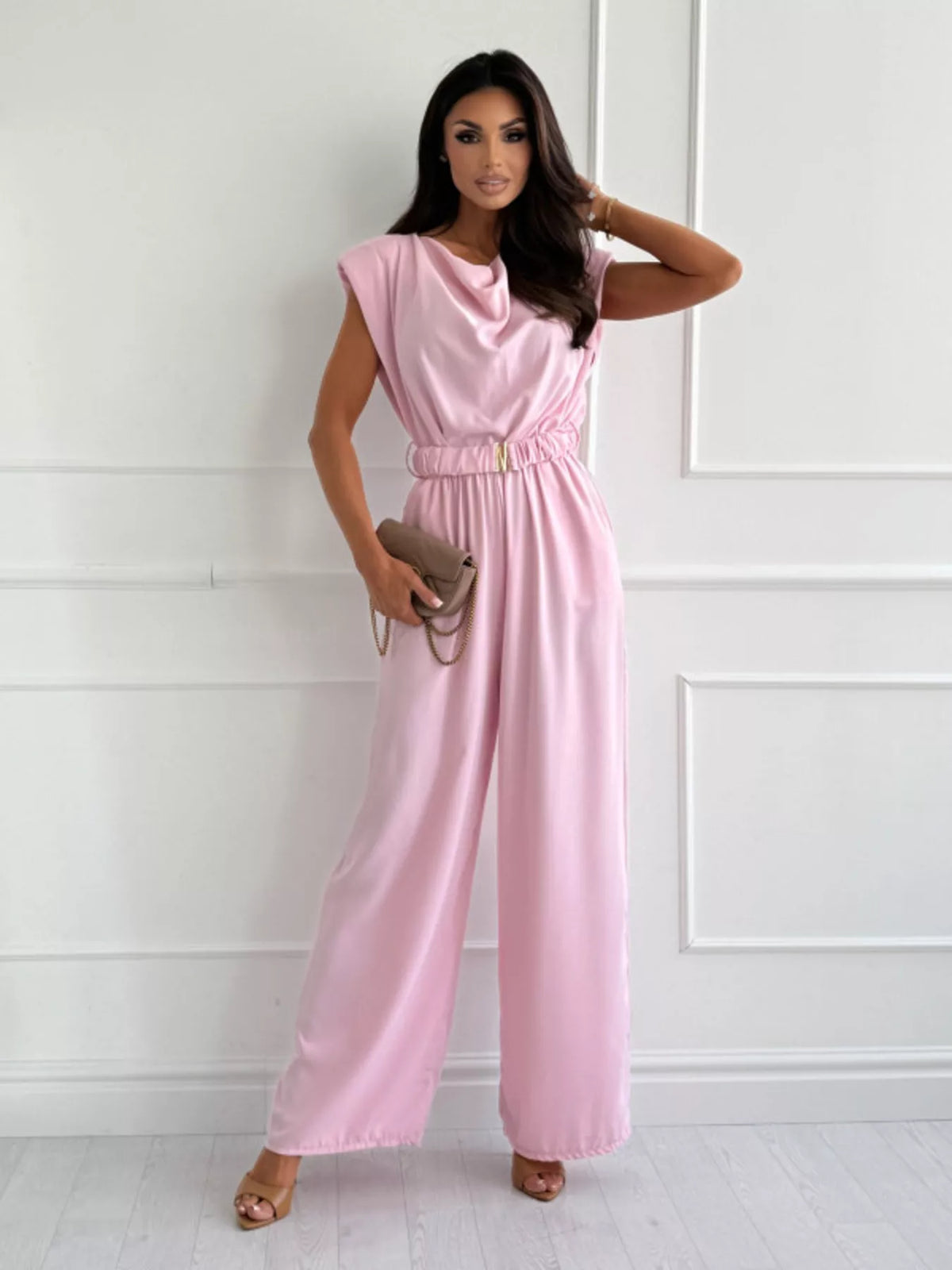 The Social Hour Belted Cowl-Neck Jumpsuit