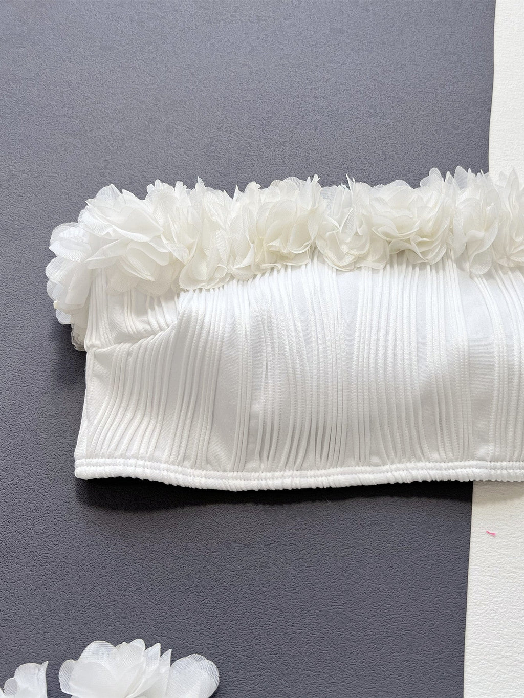 The White Bloom Appliqué Bandeau Bikini