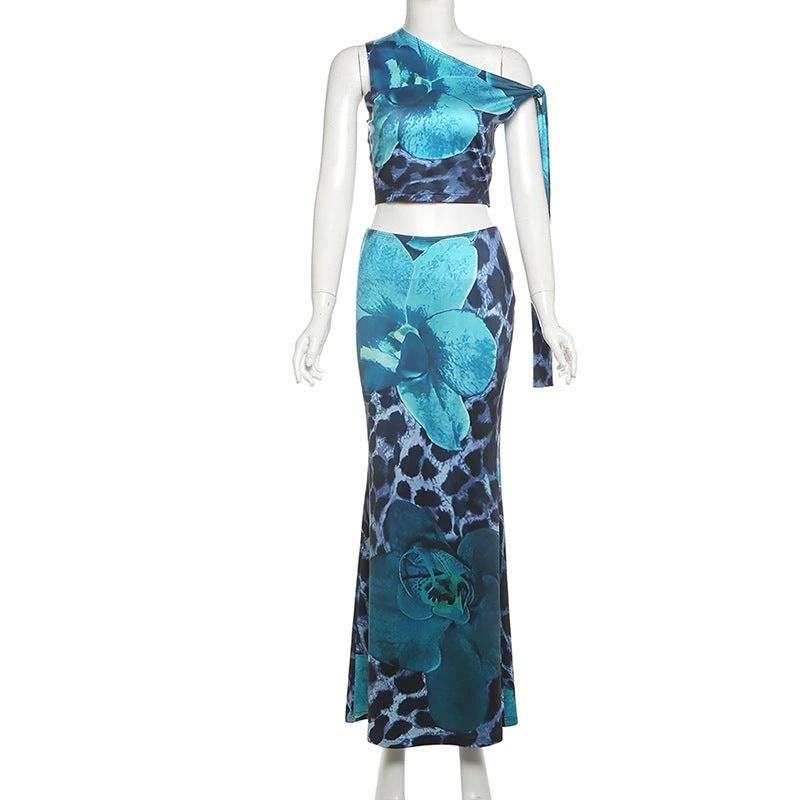 The Blue Bloom Leopard Top & Maxi Skirt Set