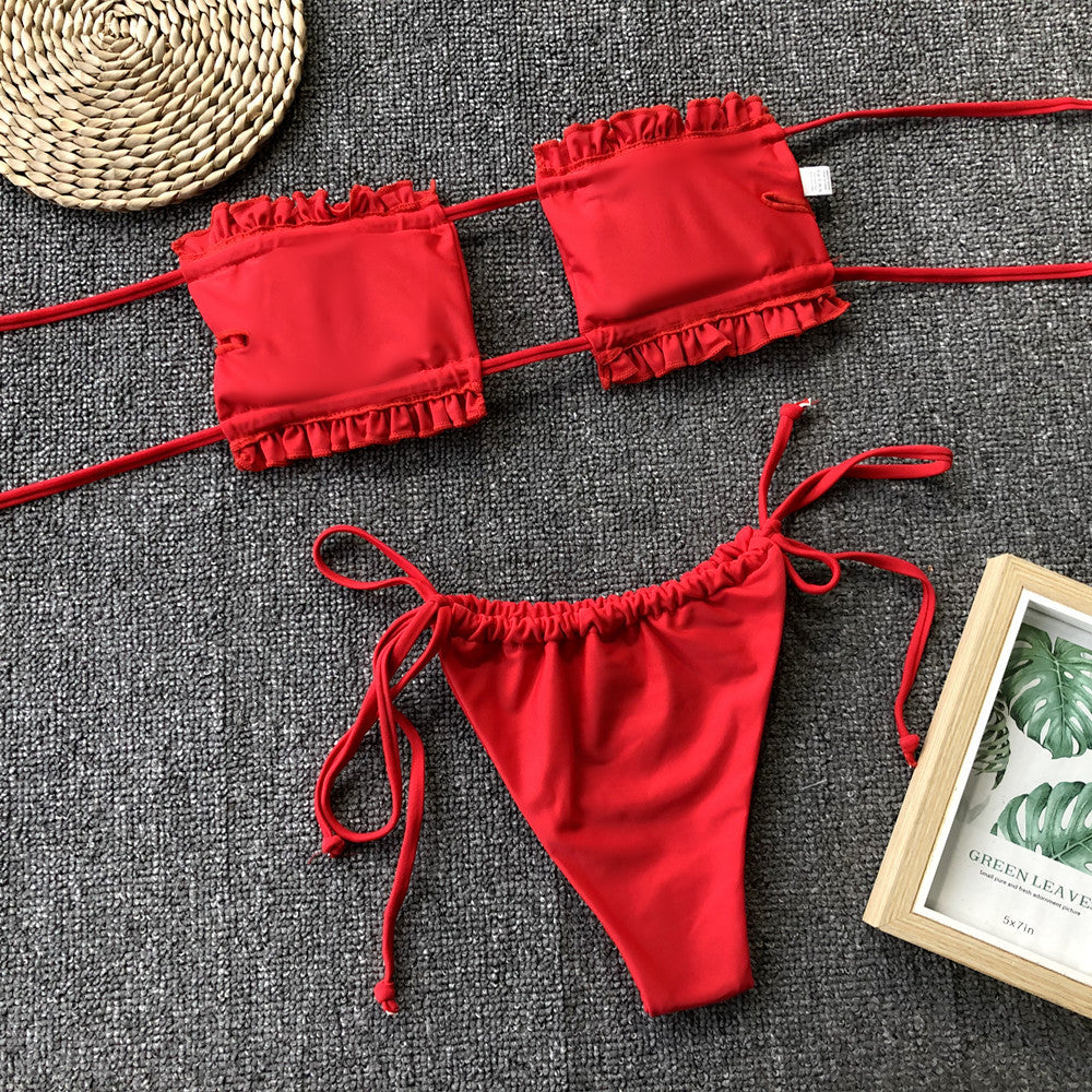 The Frill Trim Ruched Bikini Set
