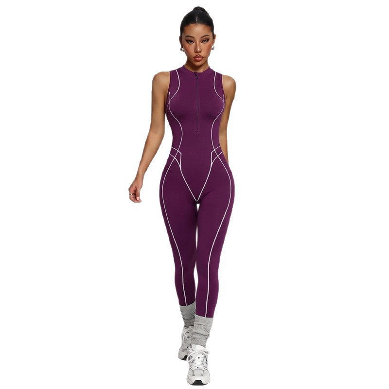 The Studio Line Contrast-Piping Activewear Jumpsuit