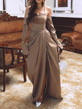 Off-Shoulder Draped Slit Maxi Dress