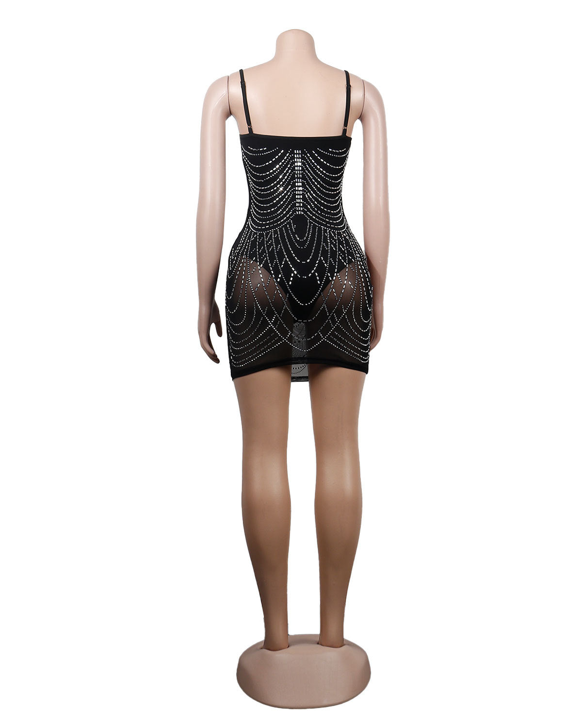 Rhinestone Bust Draped Chain Fringe Tassel Bodycon Mini Dress