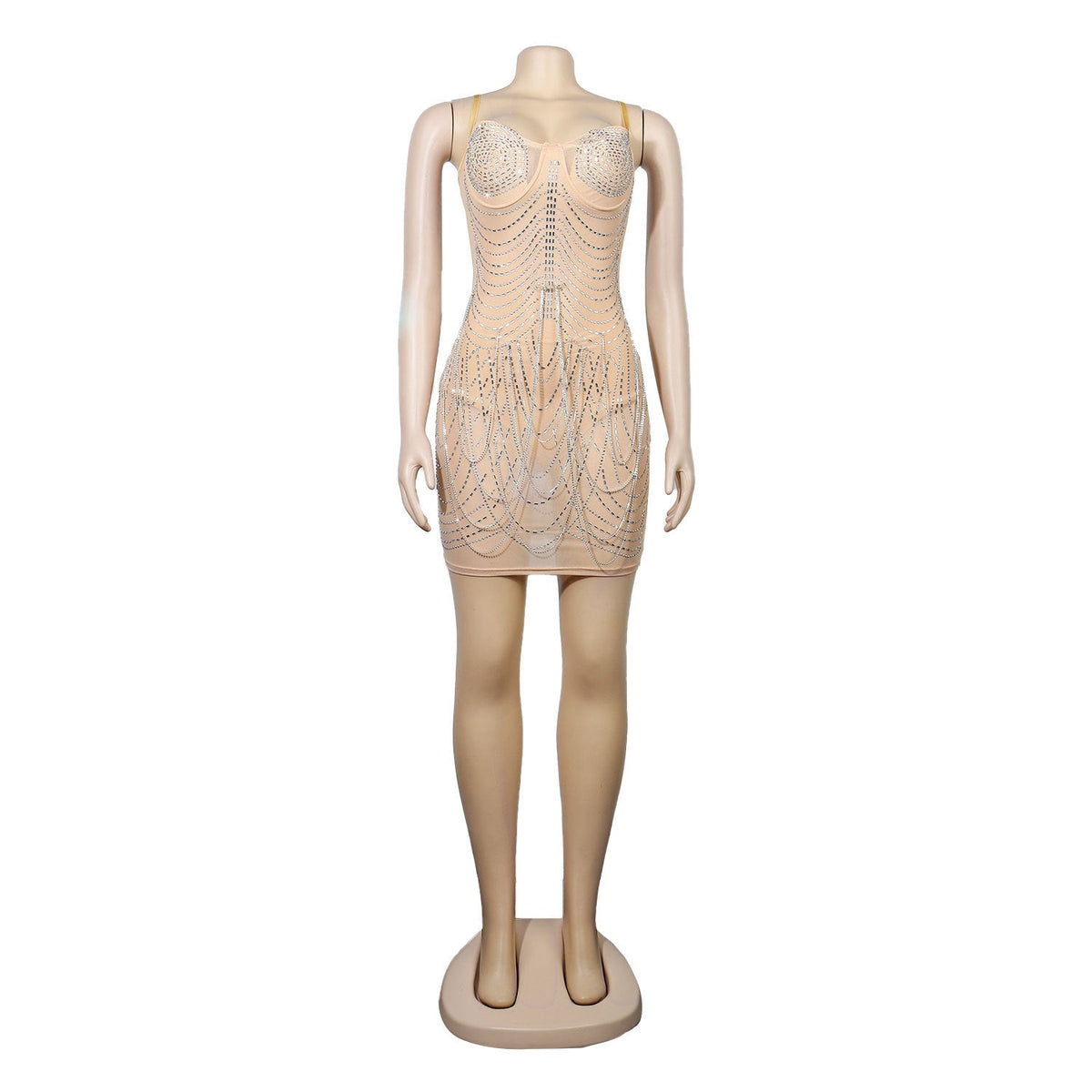Rhinestone Bust Draped Chain Fringe Tassel Bodycon Mini Dress