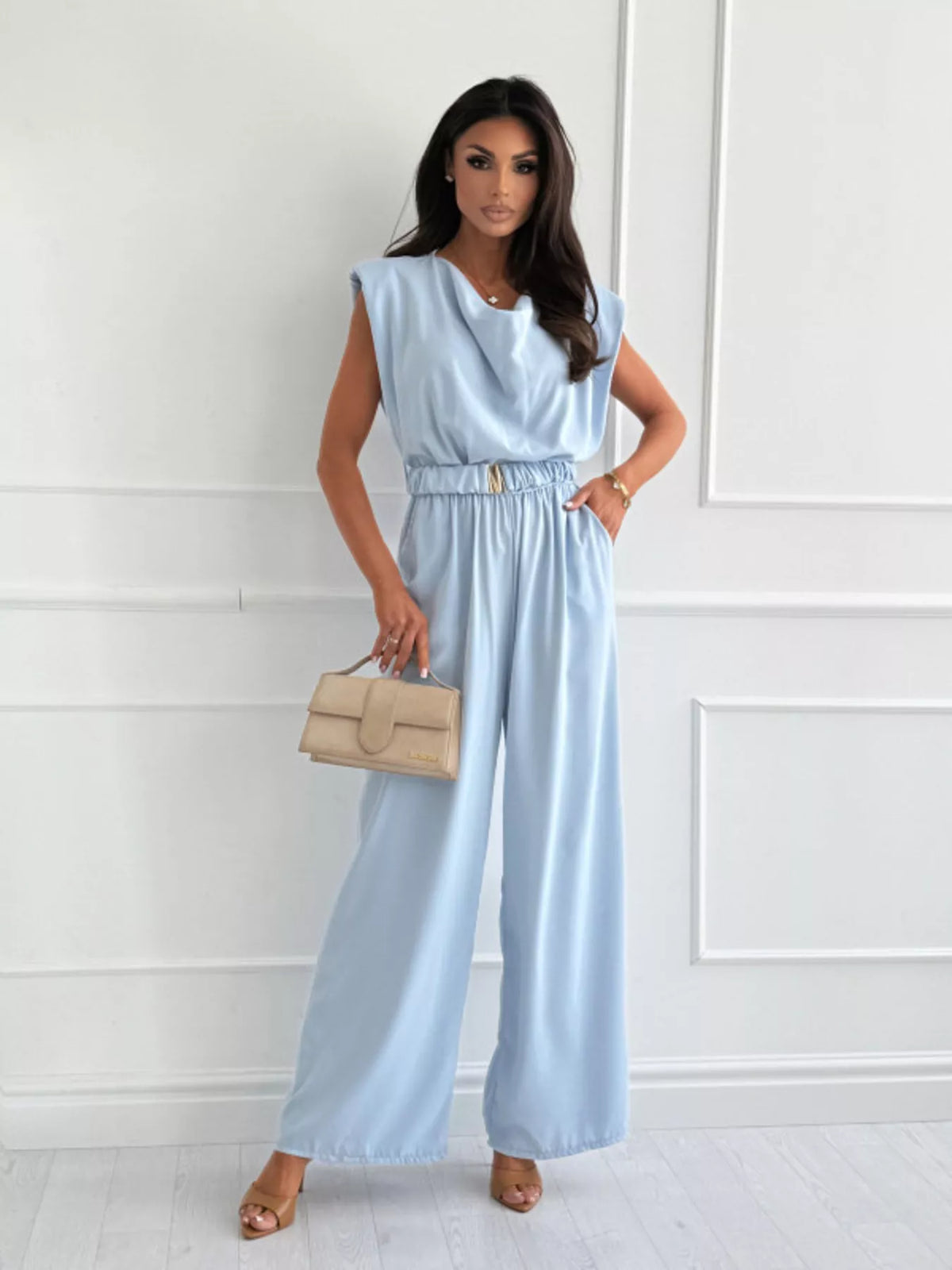 The Social Hour Belted Cowl-Neck Jumpsuit