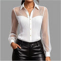 The Parisian Poise Sheer-Panel Button-Front Blouse