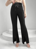 LuxeStyle Lace Up Slit Bootcut Pants – Stylish Crisscross Design See size chart under “more details”