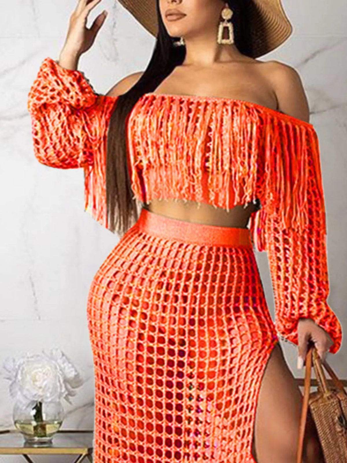 The Coastal Fringe Crochet Skirt Set