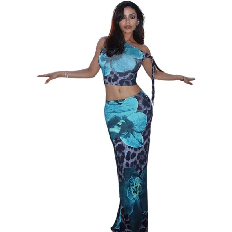 The Blue Bloom Leopard Top & Maxi Skirt Set