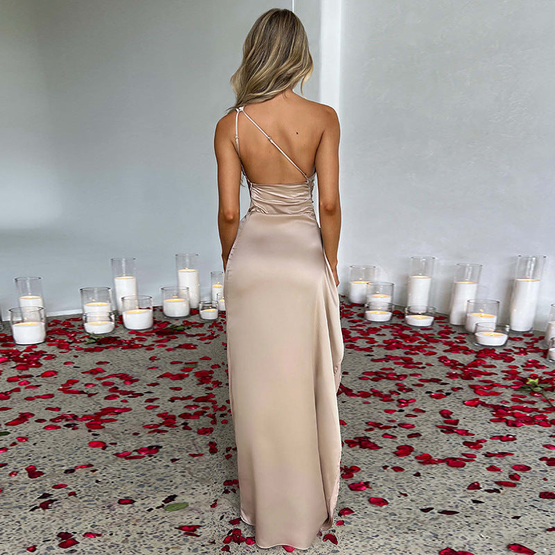 The Satin Soirée One-Shoulder Slit Dress