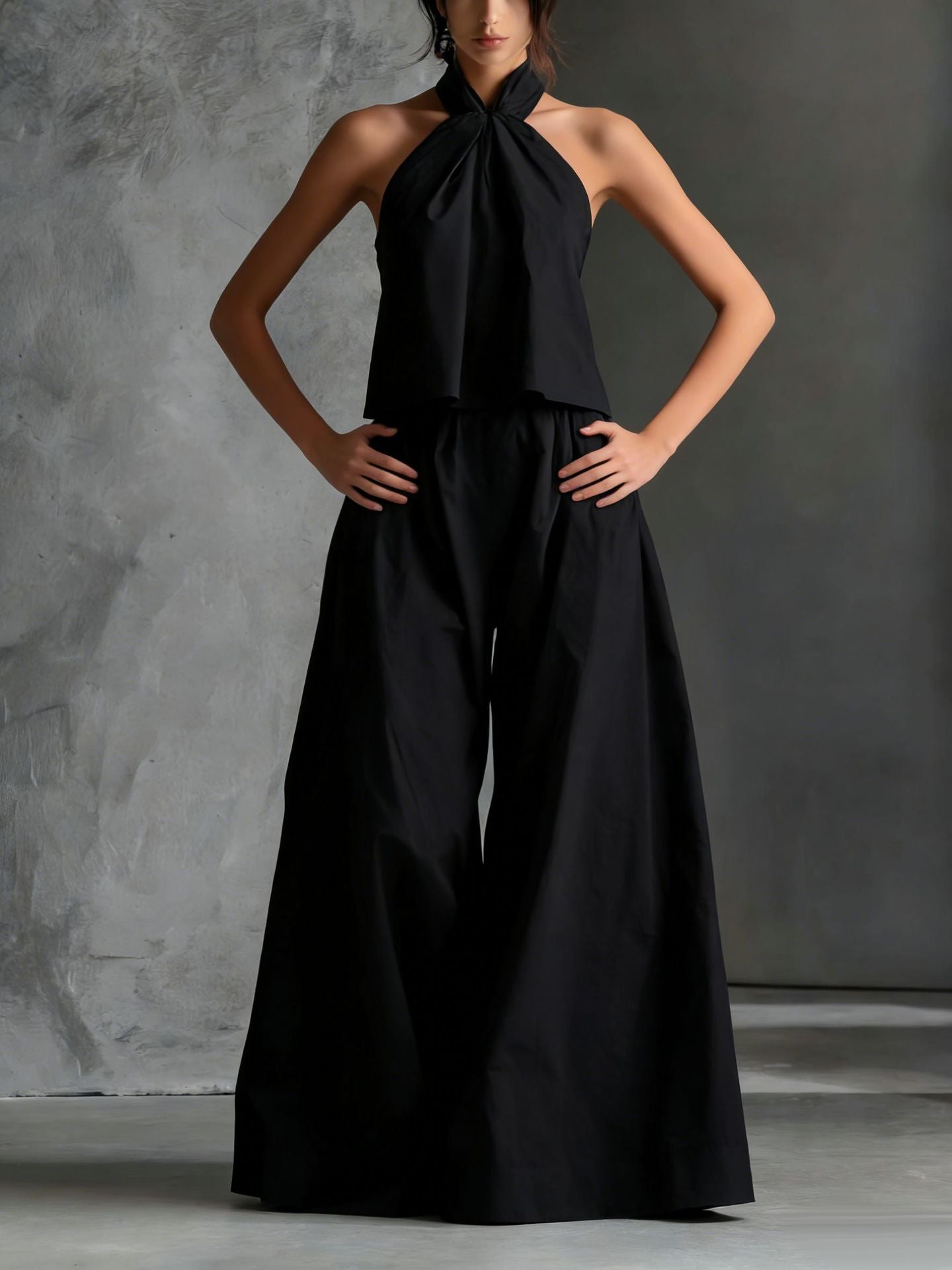 Loose Sleeveless Top & High-Waist Wide-Leg Pants Two-Piece Set
