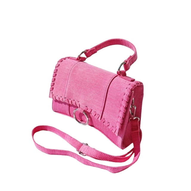 H-Gigi Mini Top Handle Bag | Whipstitch Flap & O-Ring Closure | Pink