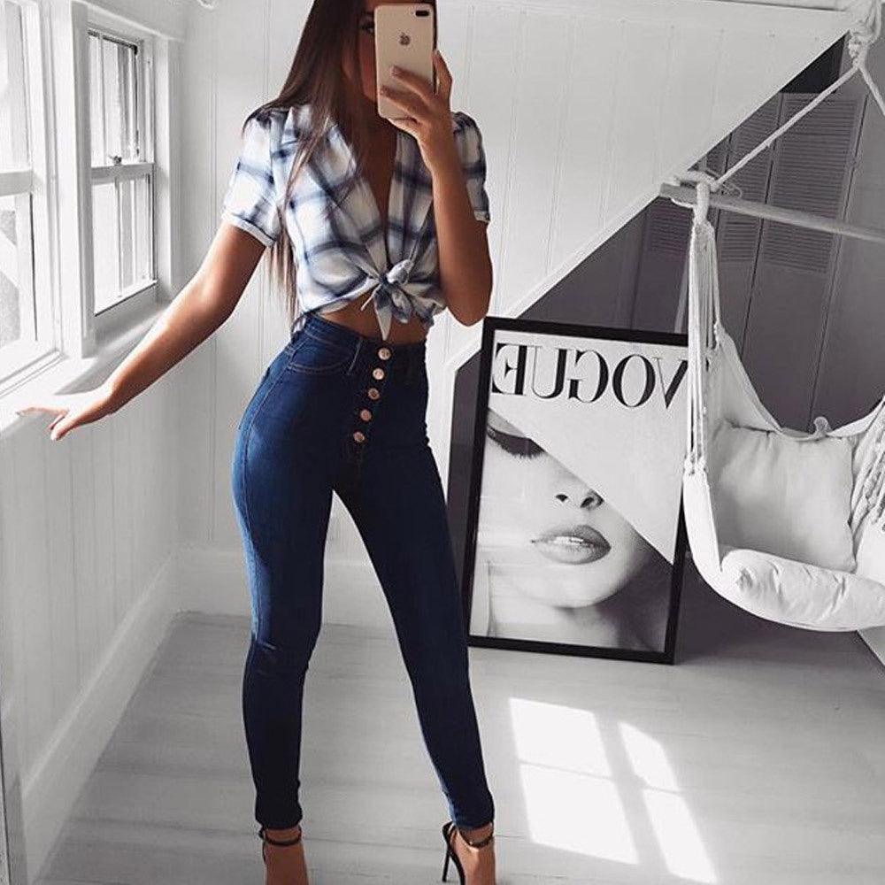 Button-Fly High Waist Skinny Jeans