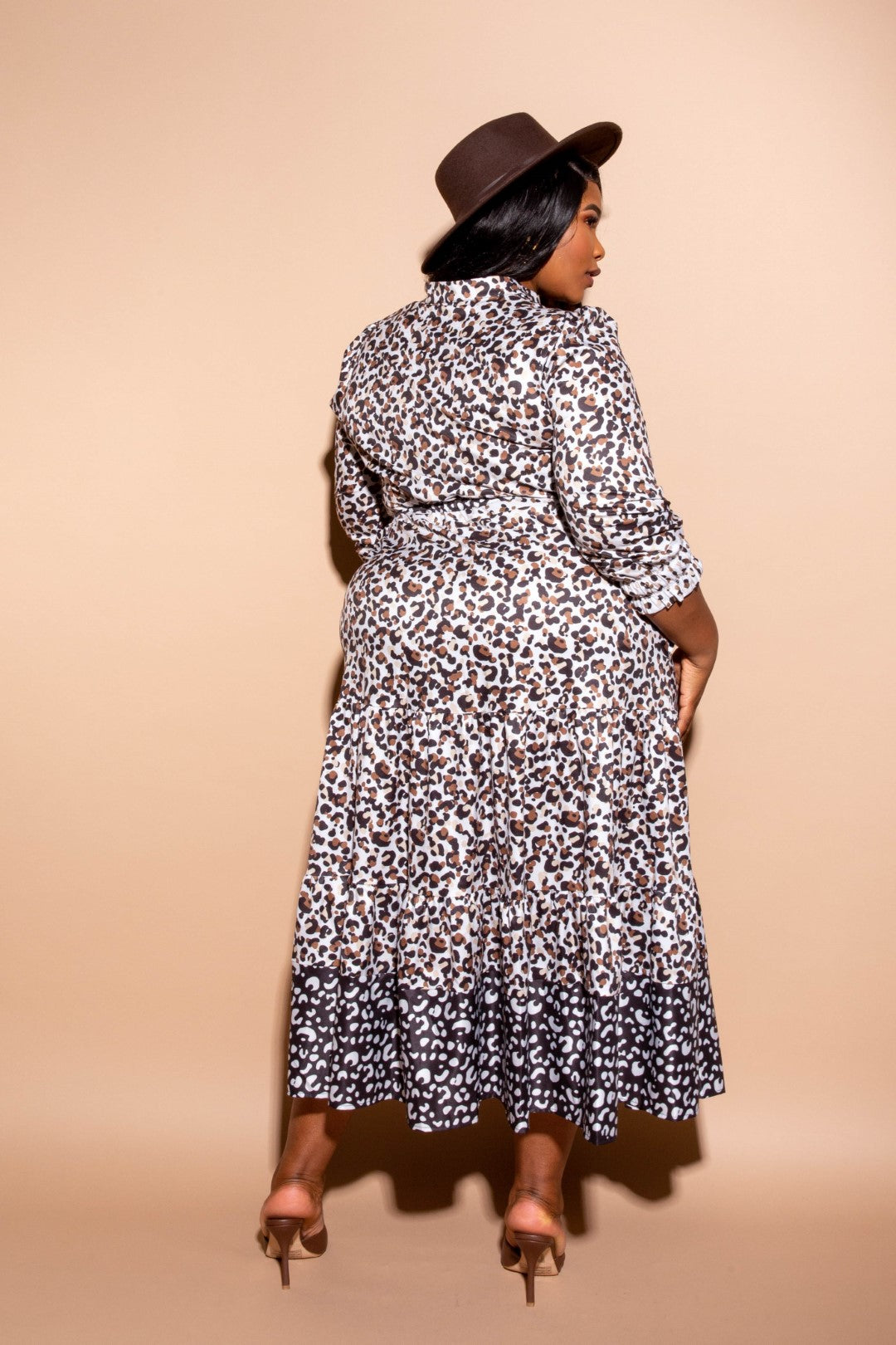 Contrast Leopard Print Shirt Dress | Plus Size Tiered Midi