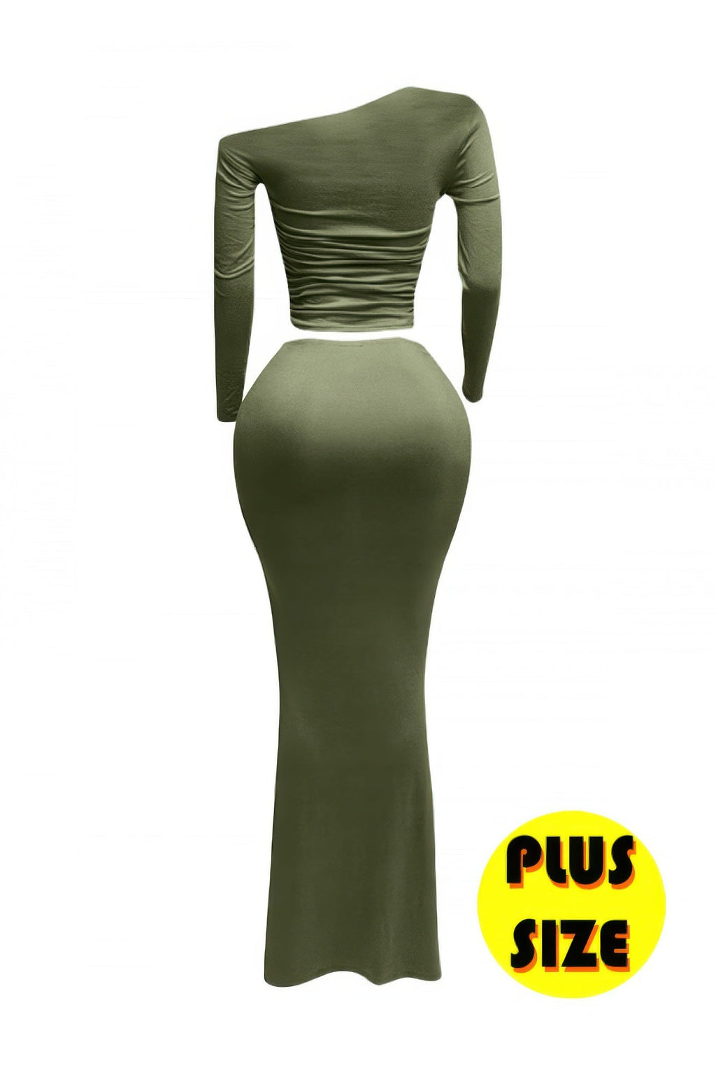 Plus Size Women’s One Side Off Shoulder Top & Skirt Set, Green