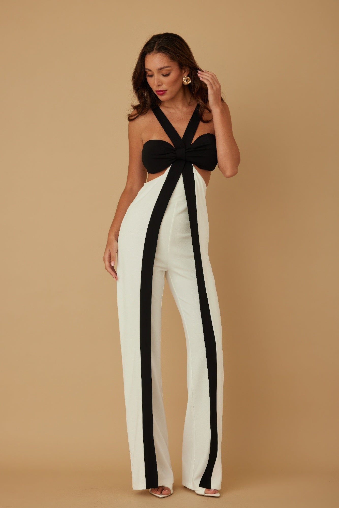 X Ribbon Open Jumpsuit