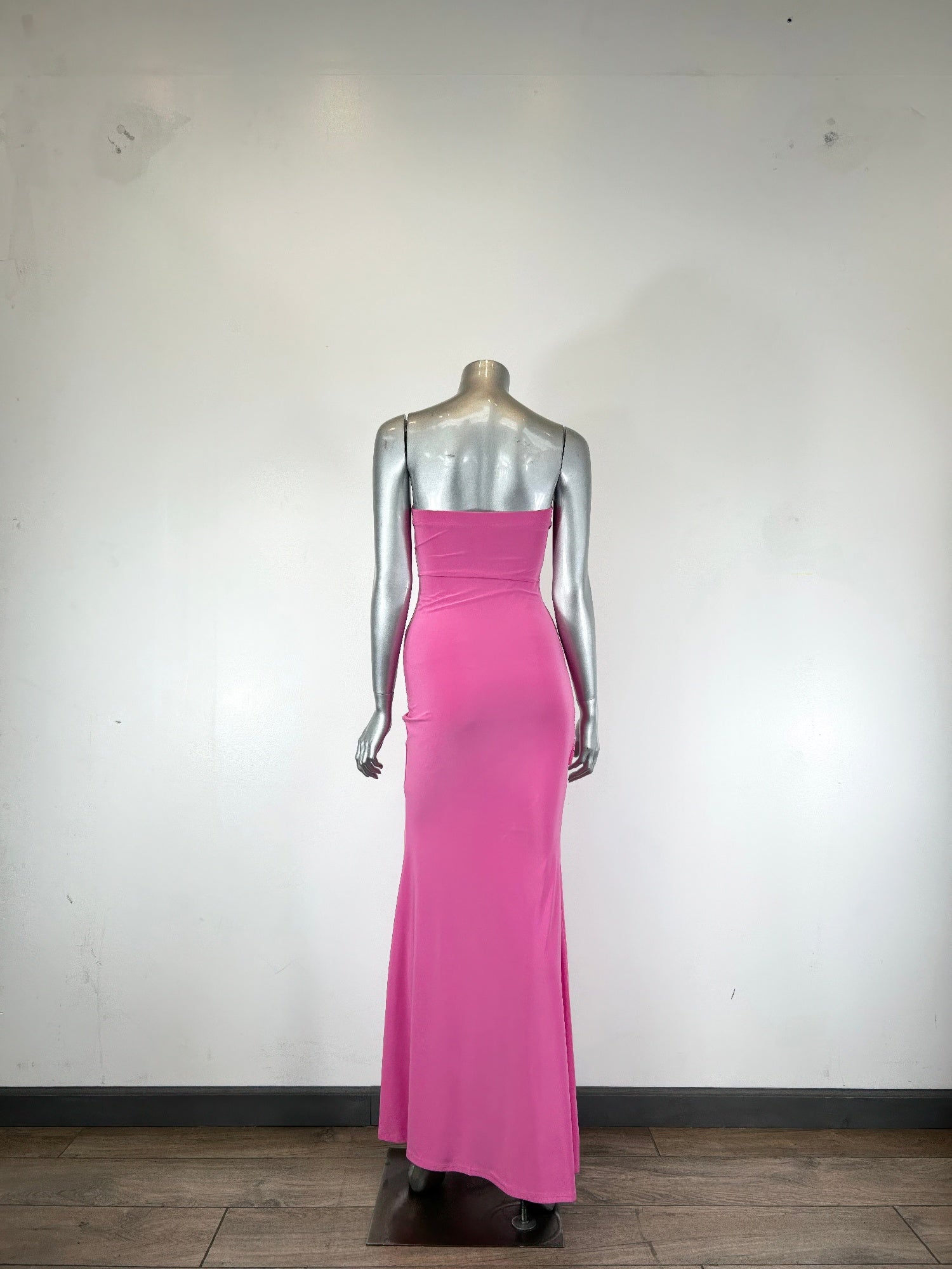 Hot Pink Strapless Ruched Side-Knot Bodycon Maxi Dress