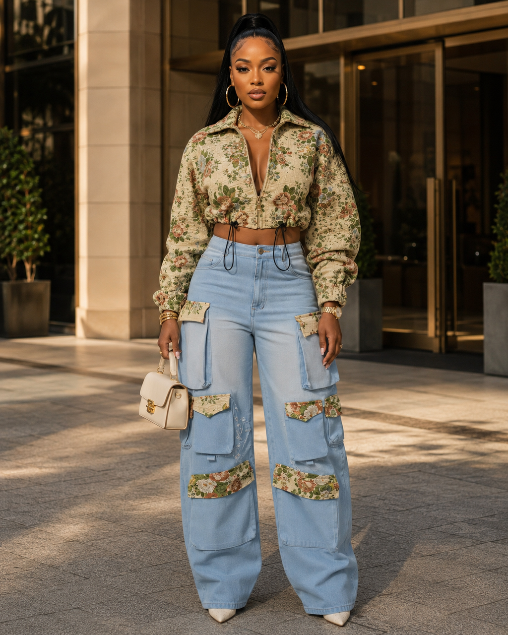 The Bloom District Floral Jacket & Cargo Jeans