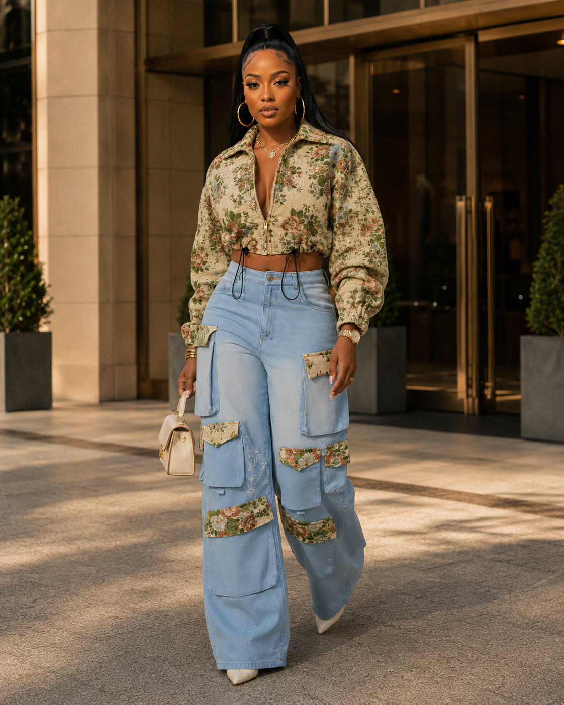 The Bloom District Floral Jacket & Cargo Jeans