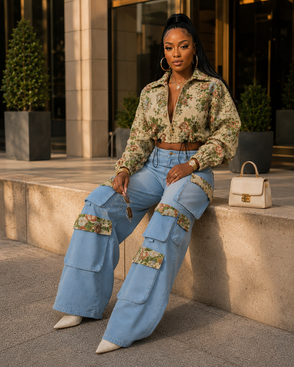 The Bloom District Floral Jacket & Cargo Jeans