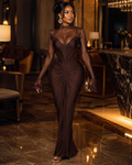 Sculpted Ruched Long Sleeve Mermaid Maxi Dress