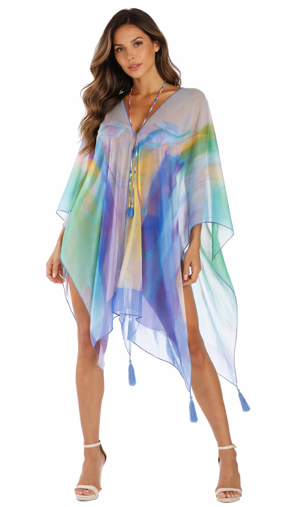 La Moda Resort Luxury Tropical Beach Poncho 3-Way Wear- Pink/Coral/Yellow