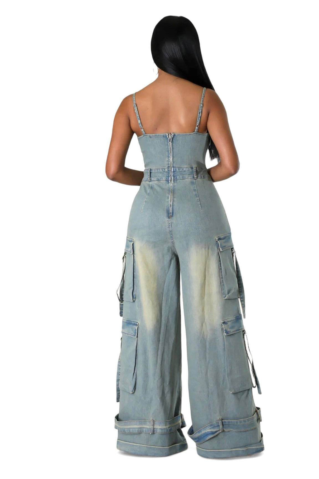 Dirty Wash Cargo Denim Jumpsuit