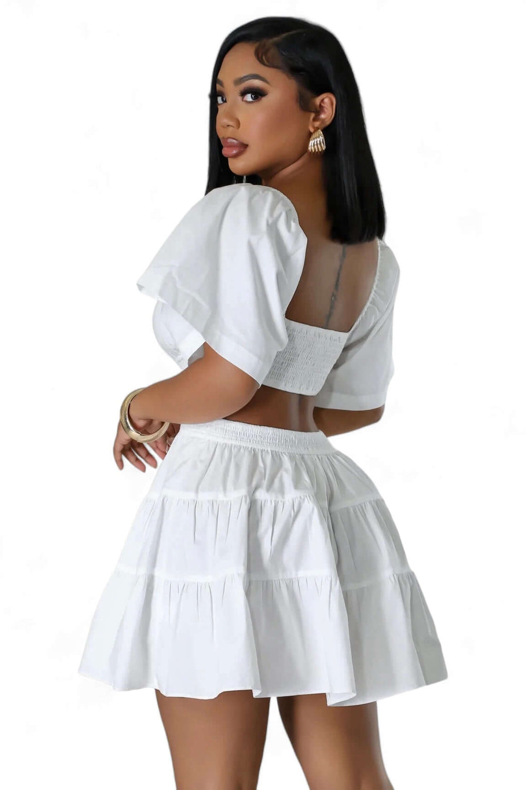 Flutter Sleeve Cutout Tiered Mini Dress