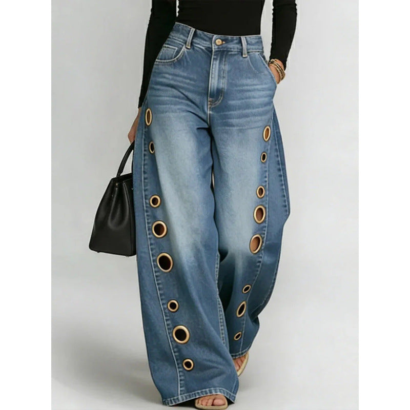 The Metal Eyelet High Waist Wide-Leg Jeans