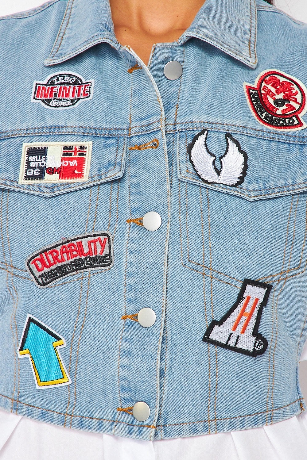 Graphic Patch Denim Vest Overlay Button-Up Shirt