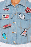 Graphic Patch Denim Vest Overlay Button-Up Shirt