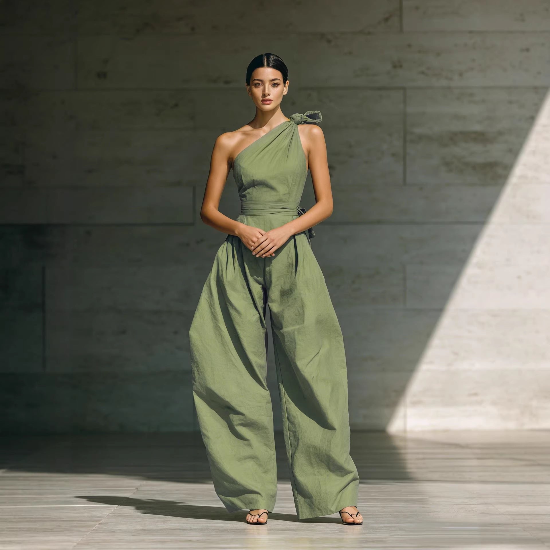 Sleeveless Halter Neck Cinched Waist Slim Jumpsuit – 6 Colors S–2XL