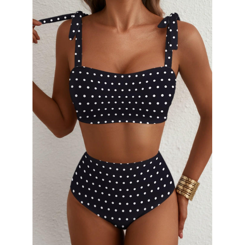 Tie-Shoulder High-Waisted Bikini Set | Women's Two-Piece Swimsuit
