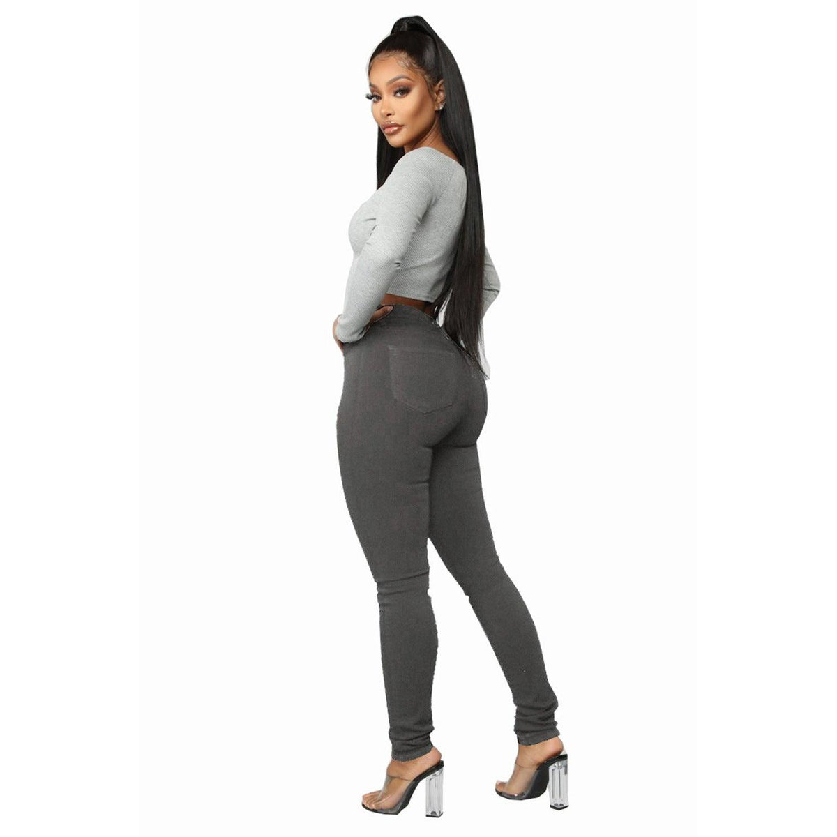 Button-Fly High Waist Skinny Jeans