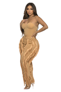 Sweetheart Bodysuit & Diagonal Fringe Wide-Leg Pants Set – Khaki