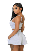 Bustier Crop Top & Pleated Shorts Set – Heather Gray