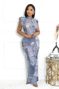 Denim Illusion Print Bodycon Maxi Dress