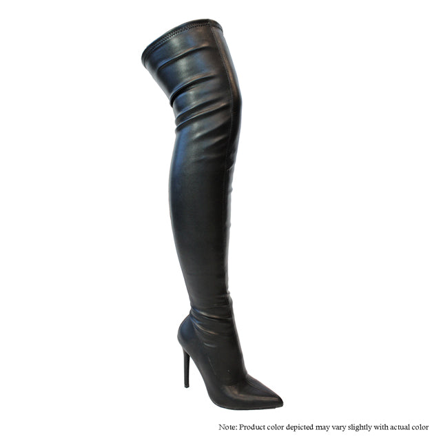 Gisele Over-the-Knee Boot | Black Vegan Leather Stiletto