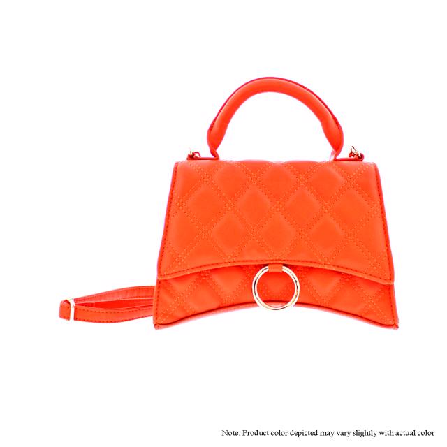 Barbara Quilted Top Handle Flap Bag | Gold O-Ring | Orange