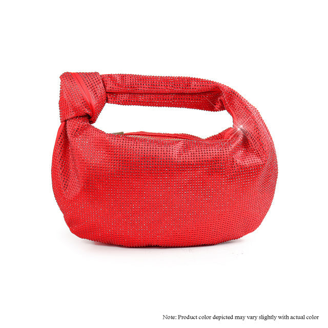 Rhinestone Crystal Knot Handle Hobo Bag – Red