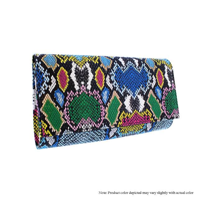 Neon Multi-Color Snake Print Envelope Clutch
