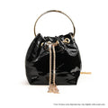 Patent Leather Bucket Bag with Gold Ring Handle & Chain Tassel – Black
