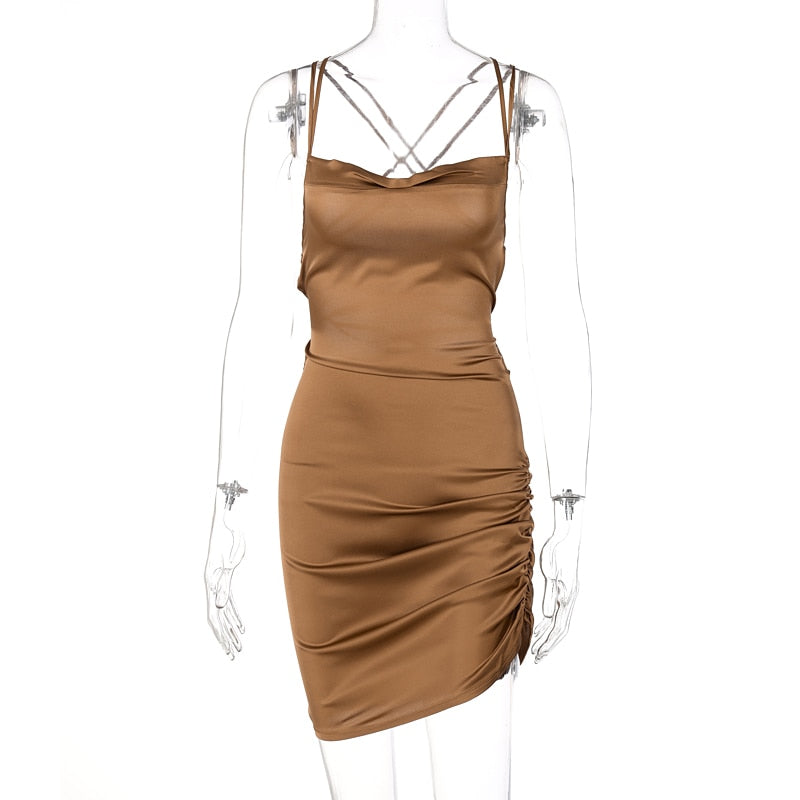 The Satin Lace-Up Cross Bandage Mini Dress