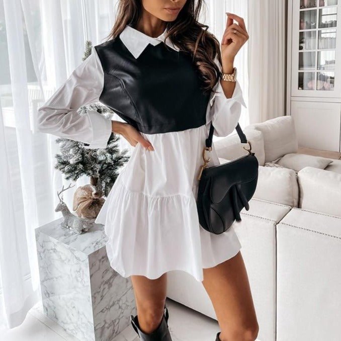 The City Contrast Faux-Leather Panel Shirt Dress