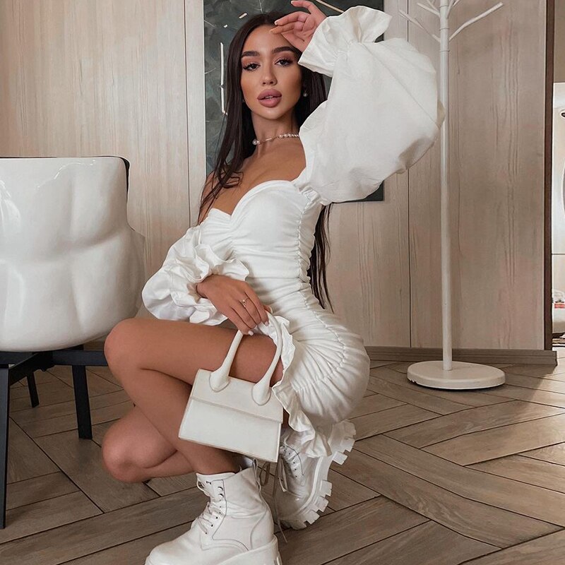 The Off-Shoulder Puff Sleeve Ruched Mini Dress