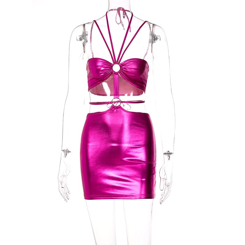 Satin Multi-Strap Halter Cutout Mini Dress | O-Ring Waist & Ruched Bust