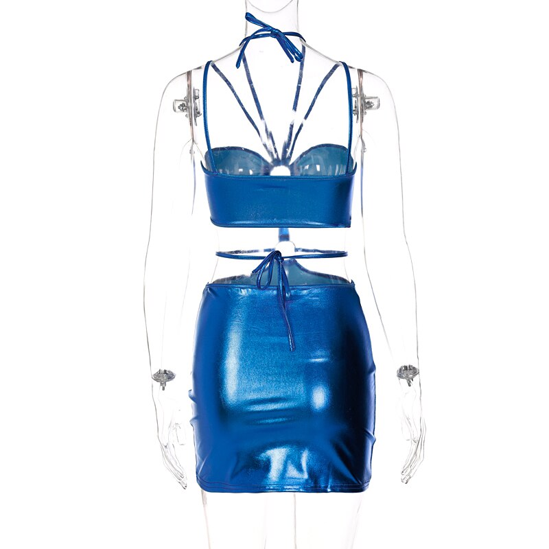 Satin Multi-Strap Halter Cutout Mini Dress | O-Ring Waist & Ruched Bust