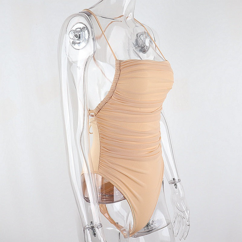 The Ruched Mesh Halter Bodysuit