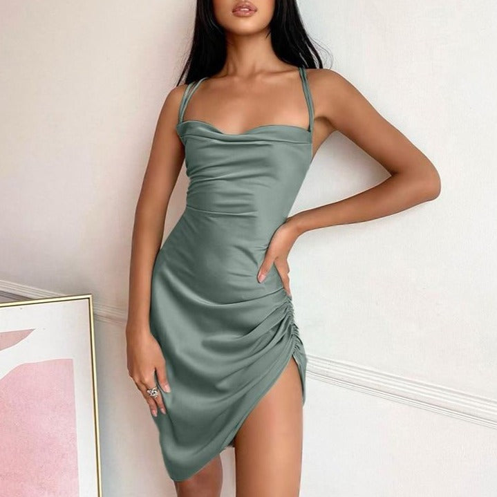 The Satin Lace-Up Cross Bandage Mini Dress