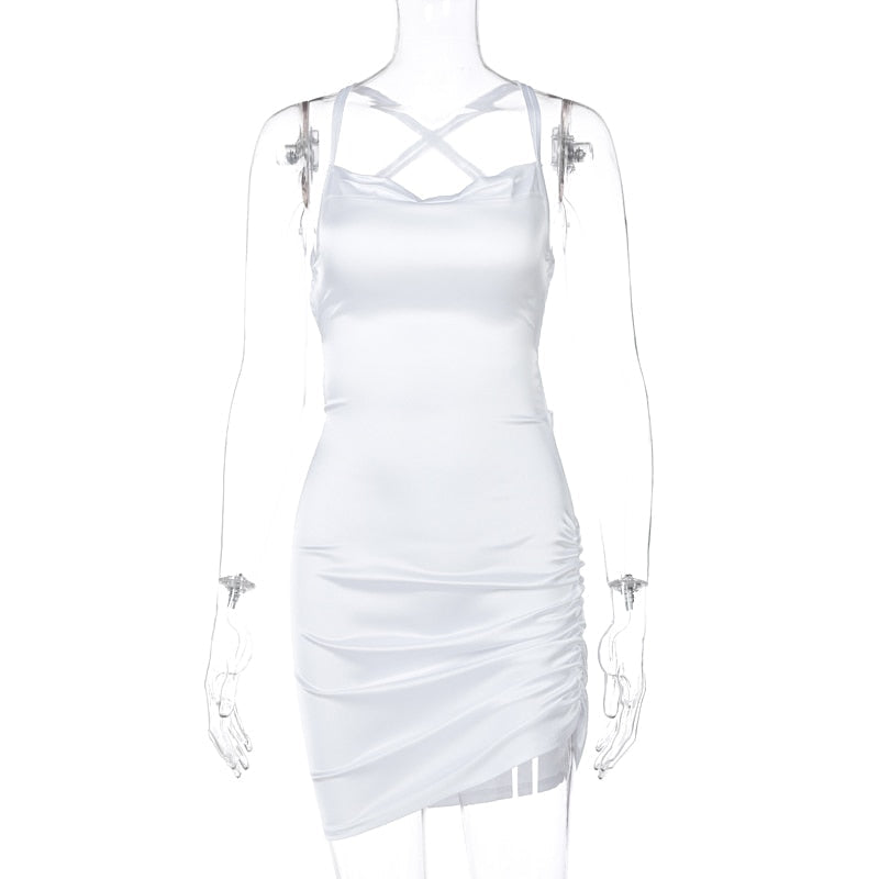 The Satin Lace-Up Cross Bandage Mini Dress